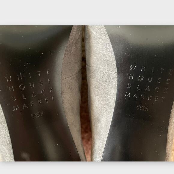 White House Black Market Peep Toe Gray Suede Buckle Booties Heel Sandal Size 6.5 - Picture 12 of 13